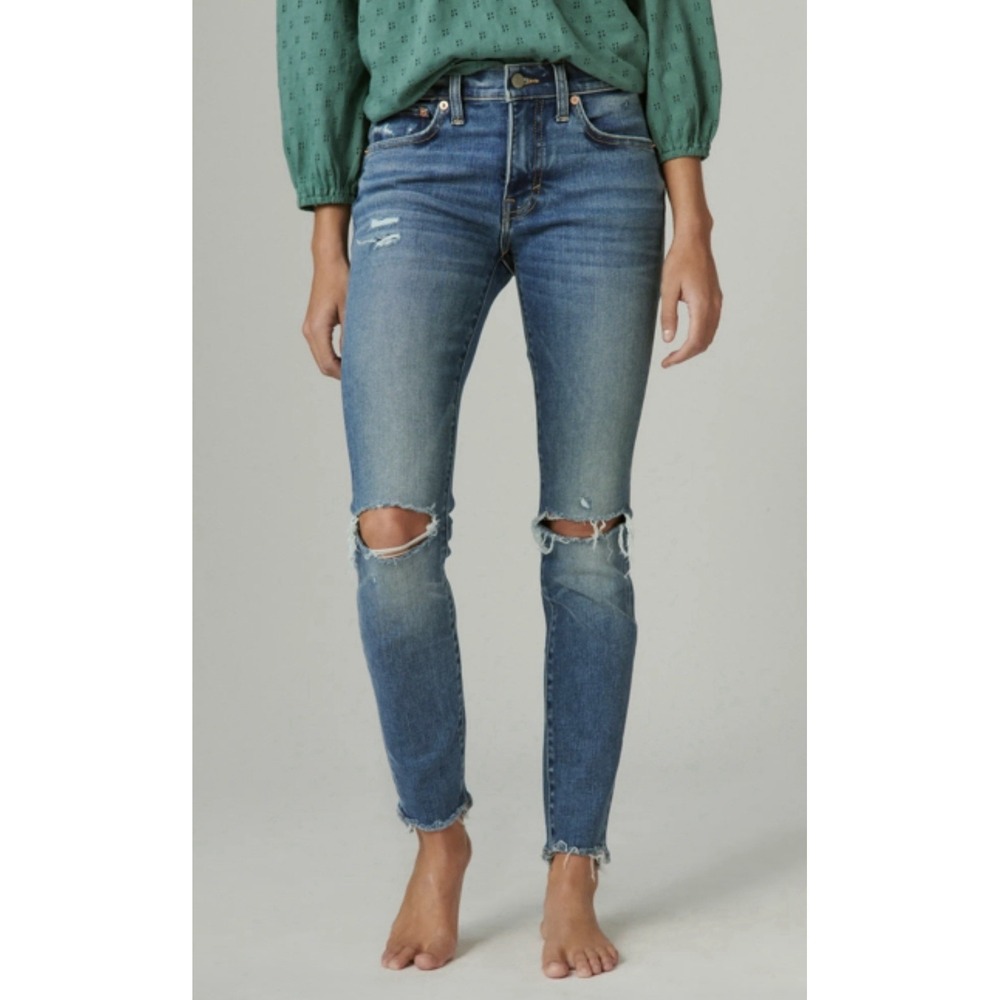 Lucky Brand Skinny Jeans Women's 10x30 Distressed Medium Blue Low Rise Y2K VTG